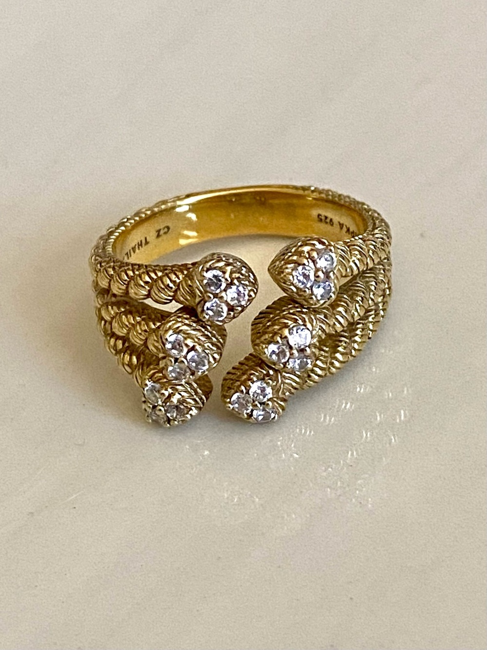 Judith Ripka Sterling Silver Gold Wash Ring Size 10